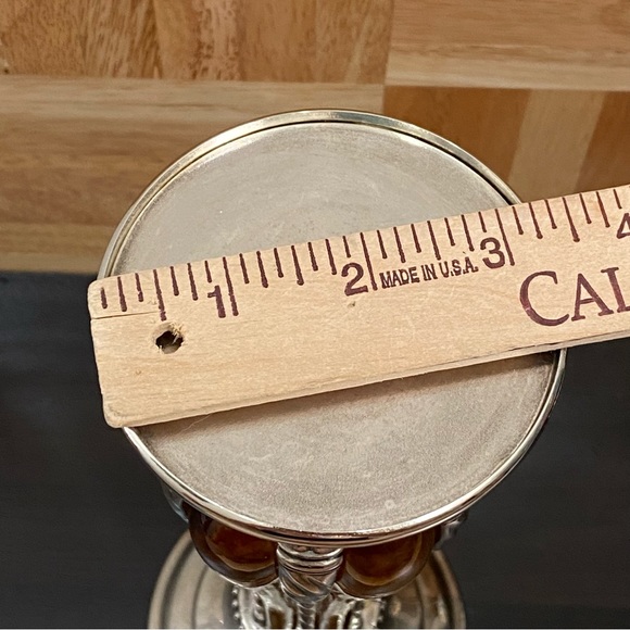 Rare Vintage MCM Mid Century Modern Amber Silver-plate Caged Candle Holder Set - Picture 12 of 12